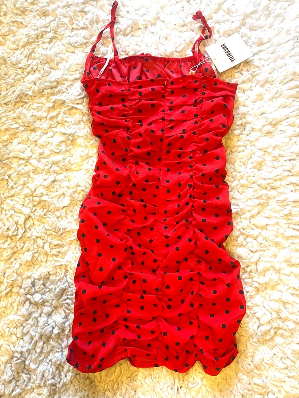 Red Polka Dot Ruched Slip Dress - Picture 2 of 3